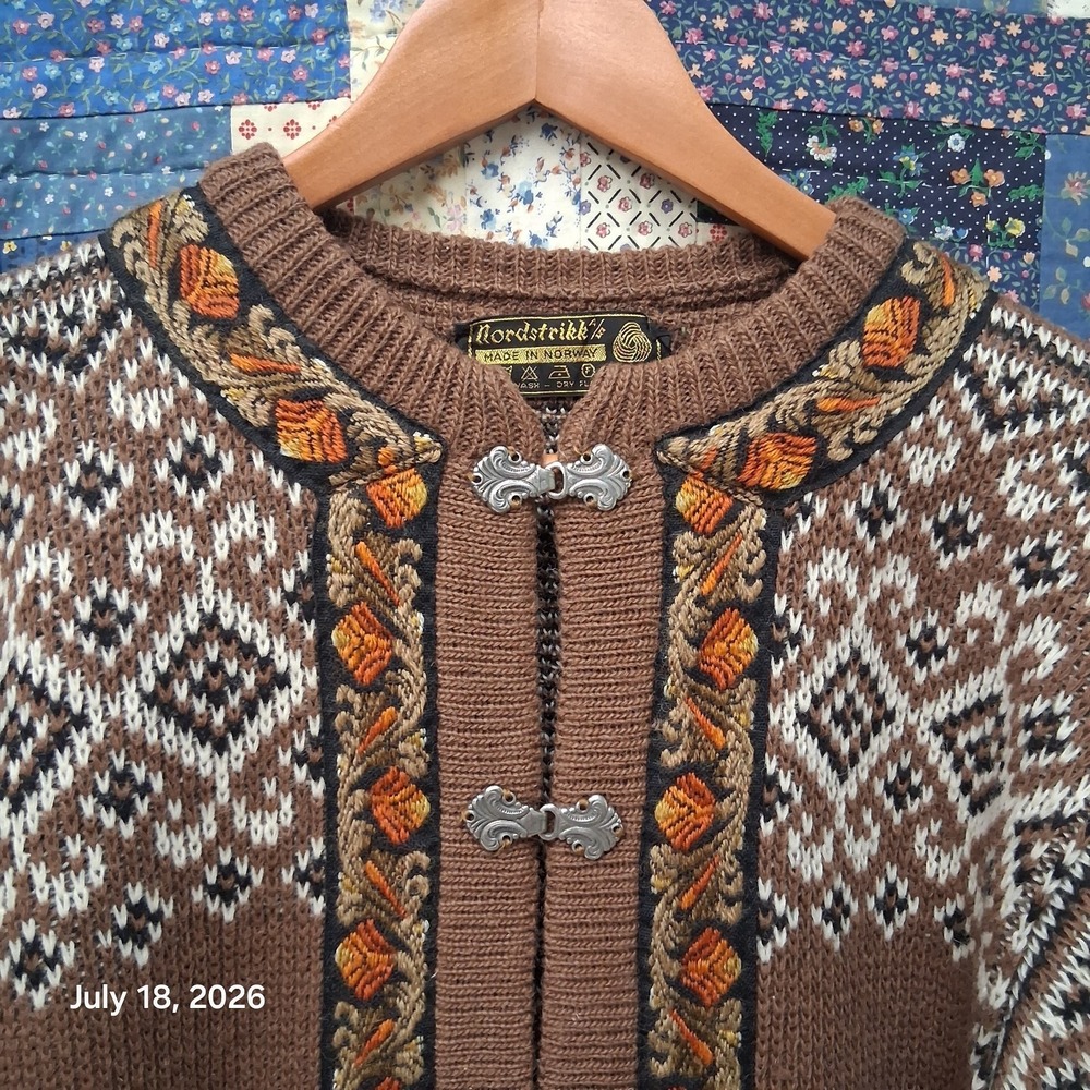 Vintage Nordstrikk Cardigan Fair Isle Norwegian Wool Sweater Womens Medium M/L - Picture 2 of 9